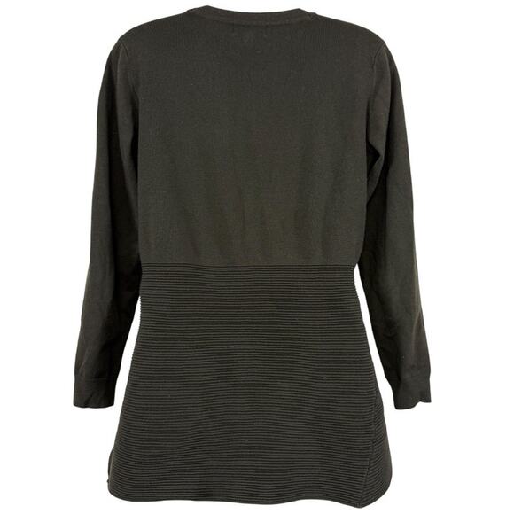 Neiman Marcus Olive Green Ribbed Zipper Shoulder Tight Knit Sweater Pullover S - Picture 13 of 16